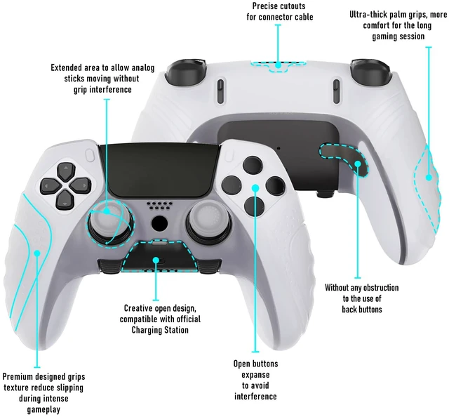 Alt view image 3 of 7 - PlayVital Guardian Edition Glow in Dark Anti-Slip Ergonomic Silicone Cover Case for ps5 Edge Controller, Soft Rubber Protector Skin for ps5 Edge Wireless Controller with Thumb Grip Caps - Green
