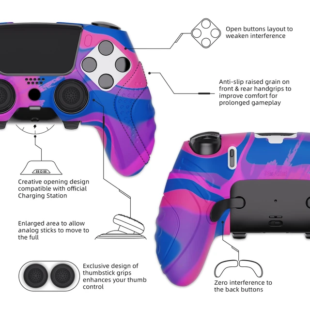 Alt view image 3 of 7 - PlayVital Guardian Edition Anti-Slip Ergonomic Silicone Cover Case for ps5 Edge Controller, Soft Rubber Protector Skin for ps5 Edge Wireless Controller with Thumb Grip Caps - Black