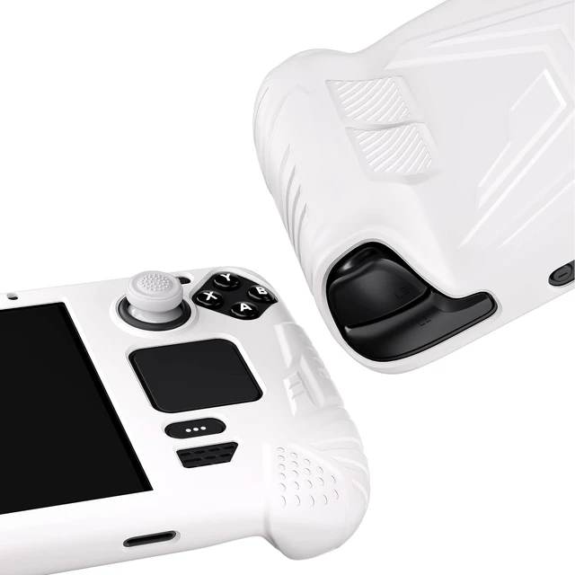 Alt view image 6 of 7 - PlayVital Armor Series Ergonomic Case for Steam Deck LCD, Soft Cover Protective Silicone Protector with Back Button Enhancement Designed & Thumb Grips Caps for Steam Deck - White