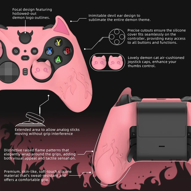Alt view image 2 of 7 - PlayVital Cute Demon Silicone Case Cover for Xbox Elite Wireless Controller Series 2, Kawaii Anti-Slip Shockproof Controller Skin Grip for Xbox Elite Series 2 Core with Thumb Grip Caps - Pink