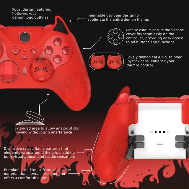Alt view image 2 of 7 - PlayVital Cute Demon Silicone Case Cover for Xbox Elite Wireless Controller Series 2, Kawaii Anti-Slip Shockproof Controller Skin Grip for Xbox Elite Series 2 Core with Thumb Grip Caps - Red