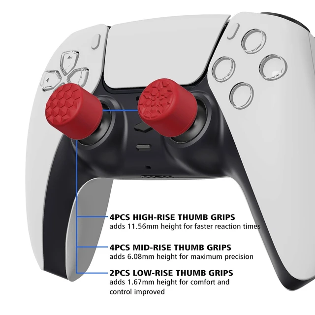 Alt view image 4 of 7 - PlayVital 10-Pack Pro Thumb Grips for ps5, Edge | Ergonomic FPS Joystick Caps, 3 Height Convex & Concave | for Xbox Series X/S, Switch 2 Pro Controller | Diamond Grain & Crack Bomb Design, Passion Red