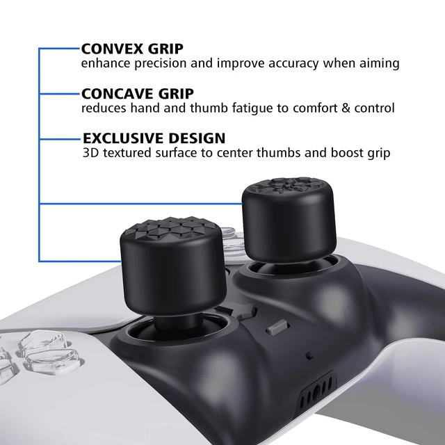 Alt view image 5 of 7 - PlayVital 10-Pack Pro Thumb Grips for ps5, Edge | Ergonomic FPS Joystick Caps, 3 Height Convex & Concave | for Xbox Series X/S, Switch 2 Pro Controller | Diamond Grain & Crack Bomb Design, Black