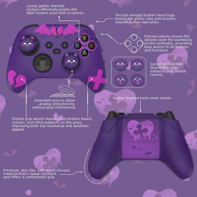 Alt view image 2 of 7 - PlayVital Gothic Imp Series Cute Silicone Skin for Xbox Series X & S Controller, Anti-Slip Grip Silicone Cover, Protective Case for Xbox Core Controller with Thumb Grips, Purple
