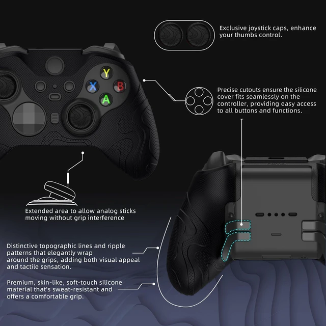 Alt view image 4 of 6 - PlayVital Mountain Range Edition Silicone Cover for Xbox Elite Wireless Controller Series 2, Black Anti-Slip Controller Skin for Xbox Elite Series 2 Core with Thumb Grips