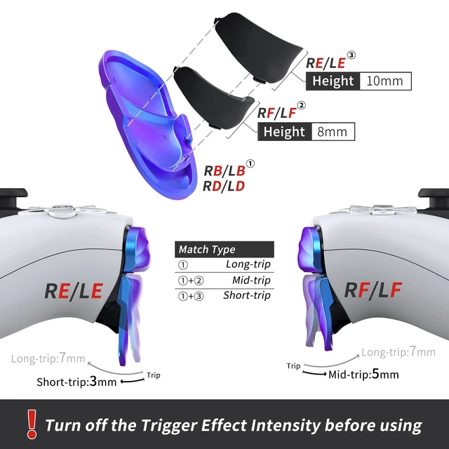 Alt view image 4 of 7 - PlayVital Dune 2 Pairs Trigger Stop Shoulder Buttons Extension Kit for ps5 Controller, Stopper Bumper Trigger Extenders for PS Portal, Game Improvement Adjusters for ps5 Edge - Chameleon Purple Blue