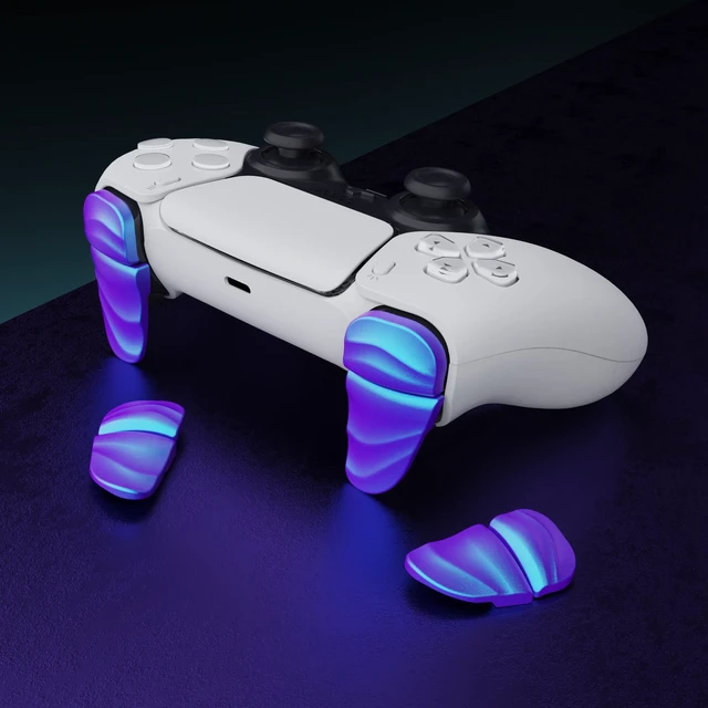 Alt view image 7 of 7 - PlayVital Dune 2 Pairs Trigger Stop Shoulder Buttons Extension Kit for ps5 Controller, Stopper Bumper Trigger Extenders for PS Portal, Game Improvement Adjusters for ps5 Edge - Chameleon Purple Blue