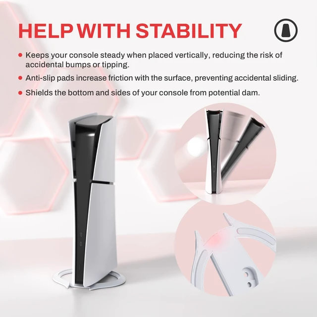 Alt view image 4 of 7 - playvital Vertical Stand for ps5/Slim/Pro/Standard Console Disc & Digital, Space-Saving Holder Base Accessories for ps5/Pro/Slim with Anti-Slip Pads, Enhanced Stability - White