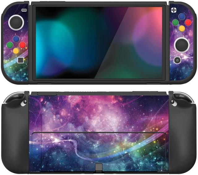 Main image of PlayVital ZealProtect Soft Protective Case for Nintendo Switch OLED, Flexible Protector Joycon Grip Cover for Nintendo Switch OLED with Thumb Grip Caps & ABXY Direction Button Caps - Purple Galaxy