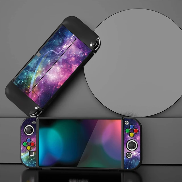 Alt view image 3 of 7 - PlayVital ZealProtect Soft Protective Case for Nintendo Switch OLED, Flexible Protector Joycon Grip Cover for Nintendo Switch OLED with Thumb Grip Caps & ABXY Direction Button Caps - Purple Galaxy