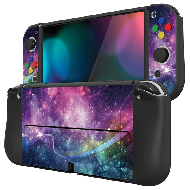 Alt view image 6 of 7 - PlayVital ZealProtect Soft Protective Case for Nintendo Switch OLED, Flexible Protector Joycon Grip Cover for Nintendo Switch OLED with Thumb Grip Caps & ABXY Direction Button Caps - Purple Galaxy