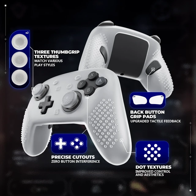 Alt view image 6 of 7 - PlayVital Silicone Cover Skin for Nintendo Switch 2 Pro Controller 3D Studded Edition Anti-Slip Grip Protector Case for Switch 2 Pro with Back Button Cap & Thumb Grips - Clear White