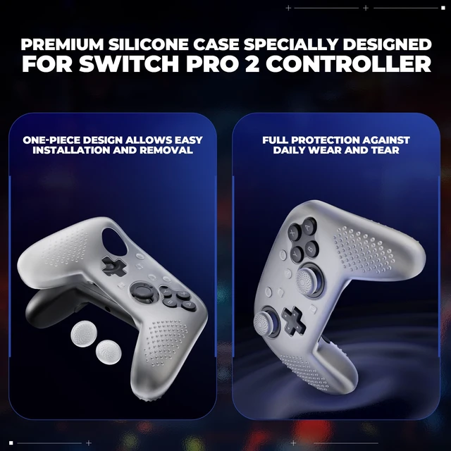 Alt view image 5 of 7 - PlayVital Silicone Cover Skin for Nintendo Switch 2 Pro Controller 3D Studded Edition Anti-Slip Grip Protector Case for Switch 2 Pro with Back Button Cap & Thumb Grips - Clear White