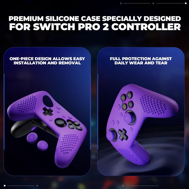 Alt view image 5 of 7 - PlayVital Silicone Cover Skin for Nintendo Switch 2 Pro Controller 3D Studded Edition Anti-Slip Grip Protector Case for Switch 2 Pro with Back Button Cap, Thumb Grips & Sticker - Purple
