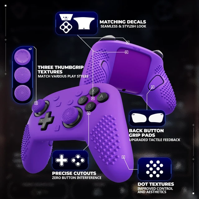 Alt view image 6 of 7 - PlayVital Silicone Cover Skin for Nintendo Switch 2 Pro Controller 3D Studded Edition Anti-Slip Grip Protector Case for Switch 2 Pro with Back Button Cap, Thumb Grips & Sticker - Purple