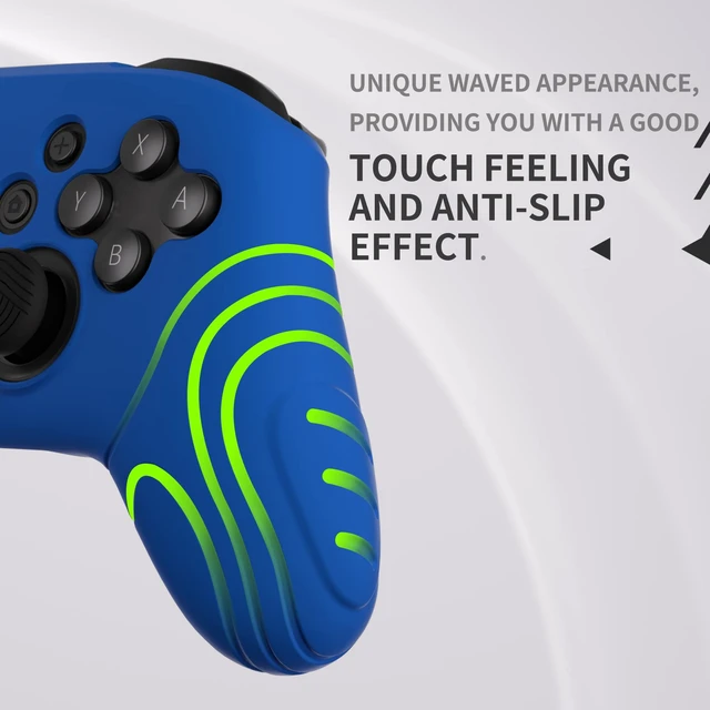 Alt view image 4 of 7 - PlayVital Samurai Edition Ergonomic Silicone Skin Protective Case for Nintendo Switch Pro Controller, Soft Anti-slip Controller Grip Protector for Nintendo Switch Pro with Thumb Grip Caps - Blue