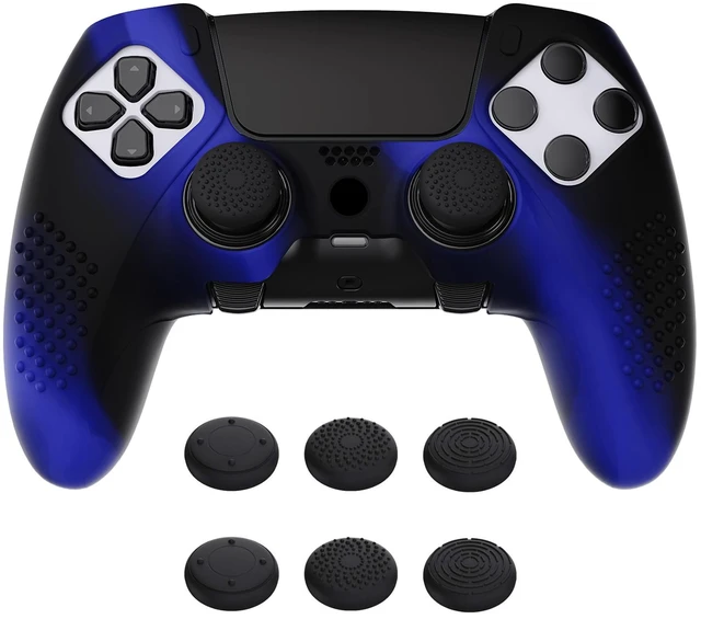 Main image of PlayVital 3D Studded Edition Anti-Slip Silicone Cover Case for ps5 Edge Controller, Soft Rubber Protector Skin for ps5 Edge Wireless Controller with 6 Thumb Grip Caps - Blue & Black