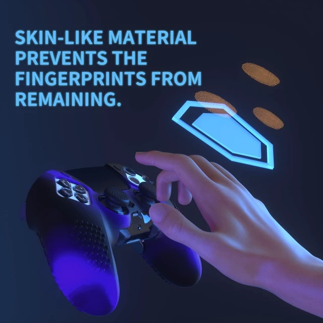 Alt view image 4 of 7 - PlayVital 3D Studded Edition Anti-Slip Silicone Cover Case for ps5 Edge Controller, Soft Rubber Protector Skin for ps5 Edge Wireless Controller with 6 Thumb Grip Caps - Blue & Black