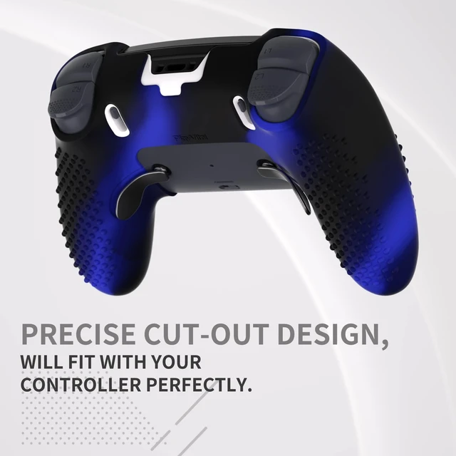 Alt view image 6 of 7 - PlayVital 3D Studded Edition Anti-Slip Silicone Cover Case for ps5 Edge Controller, Soft Rubber Protector Skin for ps5 Edge Wireless Controller with 6 Thumb Grip Caps - Blue & Black