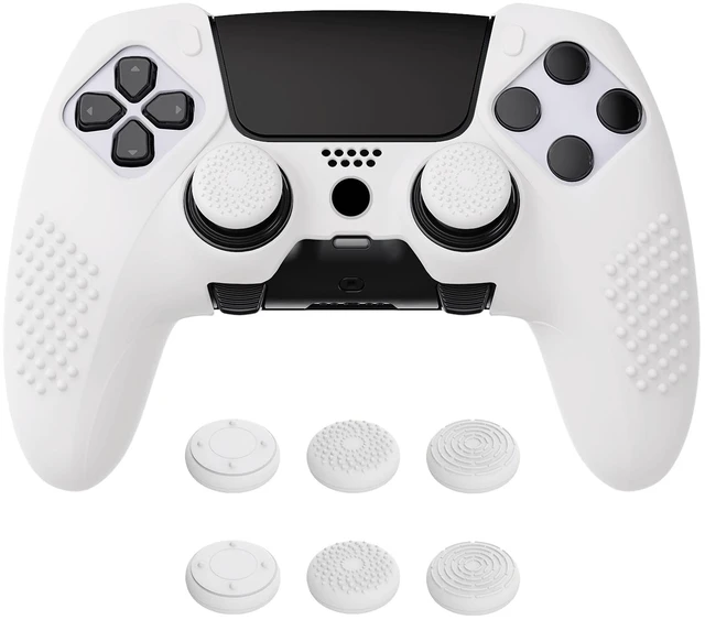 Main image of PlayVital 3D Studded Edition Anti-Slip Silicone Cover Case for ps5 Edge Controller, Soft Rubber Protector Skin for ps5 Edge Wireless Controller with 6 Thumb Grip Caps - White