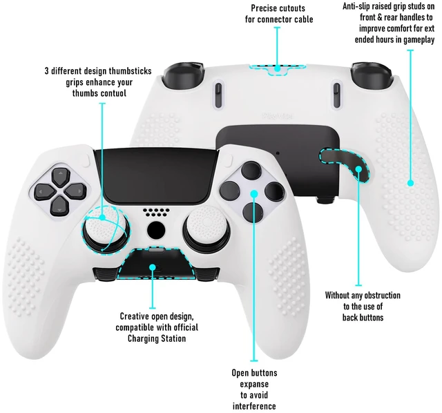 Alt view image 4 of 7 - PlayVital 3D Studded Edition Anti-Slip Silicone Cover Case for ps5 Edge Controller, Soft Rubber Protector Skin for ps5 Edge Wireless Controller with 6 Thumb Grip Caps - White