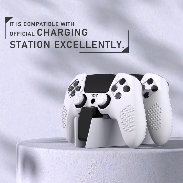 Alt view image 7 of 7 - PlayVital 3D Studded Edition Anti-Slip Silicone Cover Case for ps5 Edge Controller, Soft Rubber Protector Skin for ps5 Edge Wireless Controller with 6 Thumb Grip Caps - White