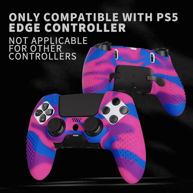 Alt view image 2 of 7 - PlayVital 3D Studded Edition Anti-Slip Silicone Cover Case for ps5 Edge Controller, Soft Rubber Protector Skin for ps5 Edge Wireless Controller with 6 Thumb Grip Caps - Pink & Purple & Blue
