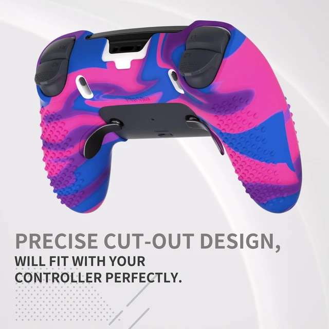 Alt view image 6 of 7 - PlayVital 3D Studded Edition Anti-Slip Silicone Cover Case for ps5 Edge Controller, Soft Rubber Protector Skin for ps5 Edge Wireless Controller with 6 Thumb Grip Caps - Pink & Purple & Blue