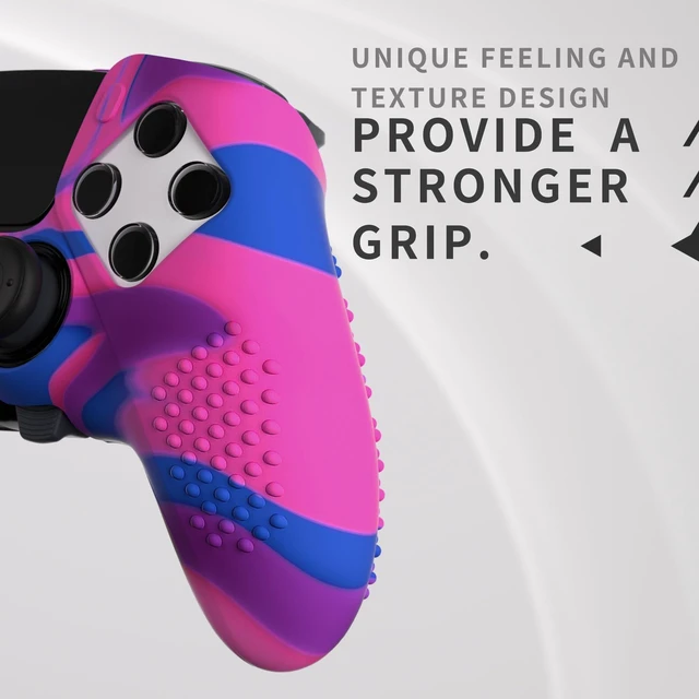 Alt view image 5 of 7 - PlayVital 3D Studded Edition Anti-Slip Silicone Cover Case for ps5 Edge Controller, Soft Rubber Protector Skin for ps5 Edge Wireless Controller with 6 Thumb Grip Caps - Pink & Purple & Blue