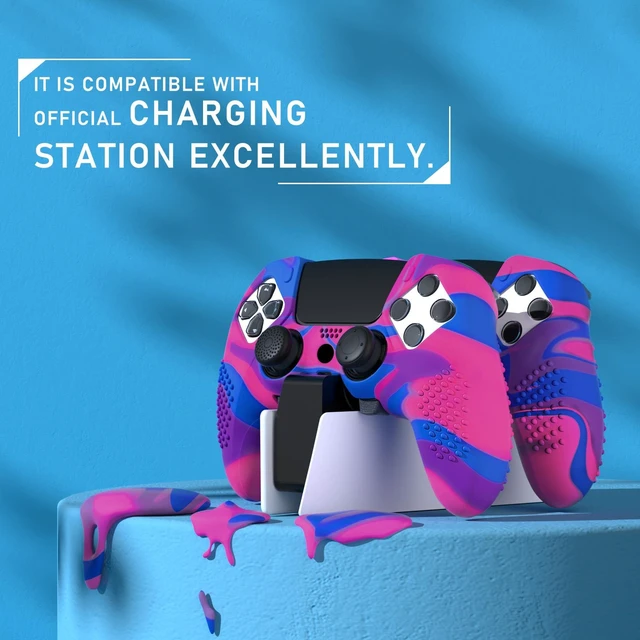 Alt view image 7 of 7 - PlayVital 3D Studded Edition Anti-Slip Silicone Cover Case for ps5 Edge Controller, Soft Rubber Protector Skin for ps5 Edge Wireless Controller with 6 Thumb Grip Caps - Pink & Purple & Blue