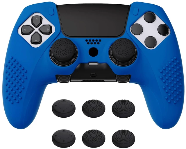 Main image of PlayVital 3D Studded Edition Anti-Slip Silicone Cover Case for ps5 Edge Controller, Soft Rubber Protector Skin for ps5 Edge Wireless Controller with 6 Thumb Grip Caps - Blue