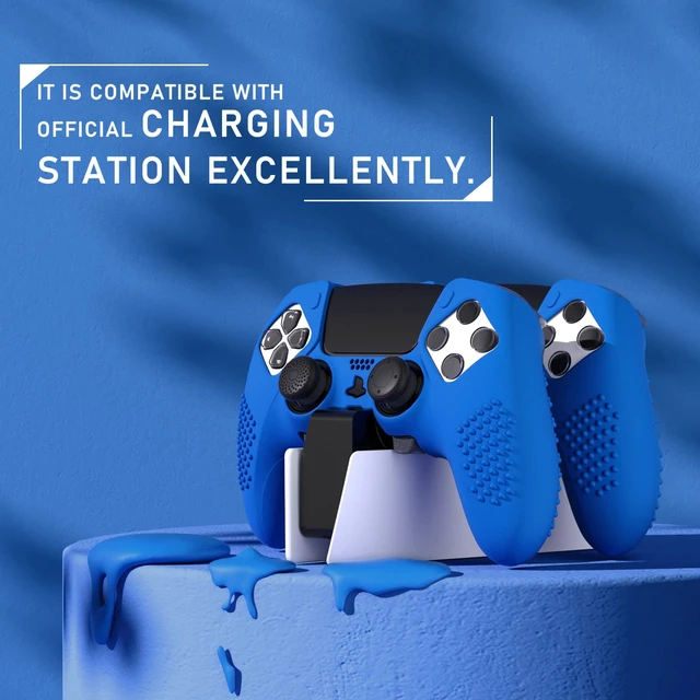 Alt view image 7 of 7 - PlayVital 3D Studded Edition Anti-Slip Silicone Cover Case for ps5 Edge Controller, Soft Rubber Protector Skin for ps5 Edge Wireless Controller with 6 Thumb Grip Caps - Blue