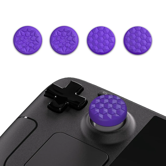 Alt view image 2 of 7 - PlayVital Thumb Grip Caps for Steam Deck LCD, Silicone Thumbsticks Grips Joystick Caps for Steam Deck OLED - Diamond Grain & Crack Bomb Design Purple