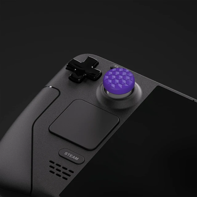 Alt view image 4 of 7 - PlayVital Thumb Grip Caps for Steam Deck LCD, Silicone Thumbsticks Grips Joystick Caps for Steam Deck OLED - Diamond Grain & Crack Bomb Design Purple