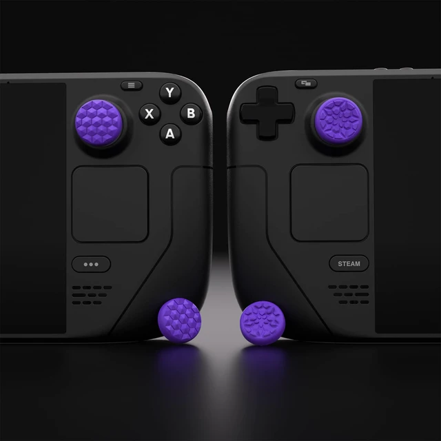 Alt view image 6 of 7 - PlayVital Thumb Grip Caps for Steam Deck LCD, Silicone Thumbsticks Grips Joystick Caps for Steam Deck OLED - Diamond Grain & Crack Bomb Design Purple