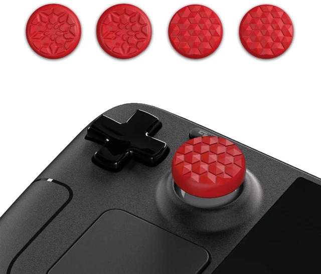 Alt view image 2 of 7 - PlayVital Thumb Grip Caps for Steam Deck LCD, Silicone Thumbsticks Grips Joystick Caps for Steam Deck OLED - Diamond Grain & Crack Bomb Design Passion Red