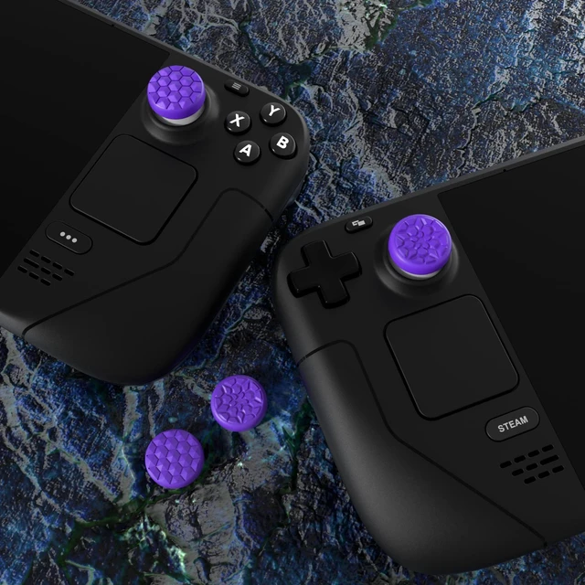 Alt view image 7 of 7 - PlayVital Thumb Grip Caps for Steam Deck LCD, Silicone Thumbsticks Grips Joystick Caps for Steam Deck OLED - Diamond Grain & Crack Bomb Design Purple