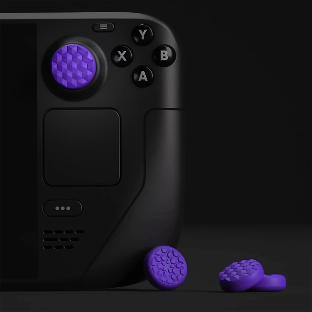 Alt view image 5 of 7 - PlayVital Thumb Grip Caps for Steam Deck LCD, Silicone Thumbsticks Grips Joystick Caps for Steam Deck OLED - Diamond Grain & Crack Bomb Design Purple