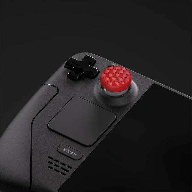 Alt view image 4 of 7 - PlayVital Thumb Grip Caps for Steam Deck LCD, Silicone Thumbsticks Grips Joystick Caps for Steam Deck OLED - Diamond Grain & Crack Bomb Design Passion Red