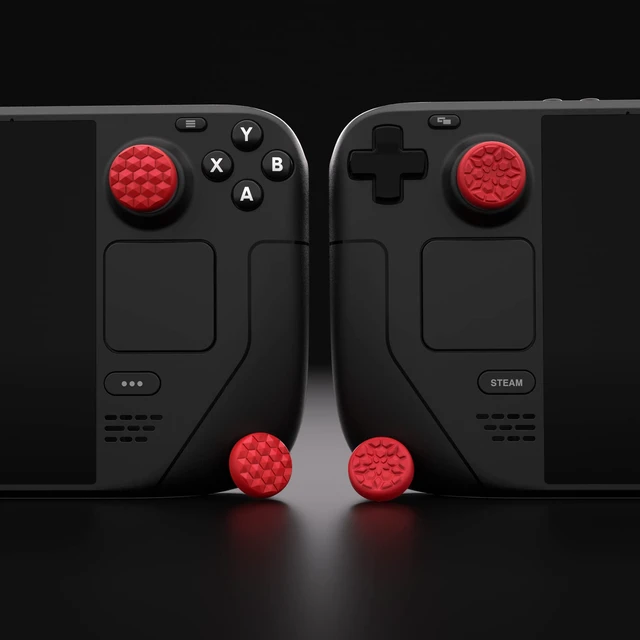 Alt view image 6 of 7 - PlayVital Thumb Grip Caps for Steam Deck LCD, Silicone Thumbsticks Grips Joystick Caps for Steam Deck OLED - Diamond Grain & Crack Bomb Design Passion Red
