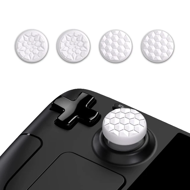 Alt view image 2 of 7 - PlayVital Thumb Grip Caps for Steam Deck LCD, Silicone Thumbsticks Grips Joystick Caps for Steam Deck OLED - Diamond Grain & Crack Bomb Design White