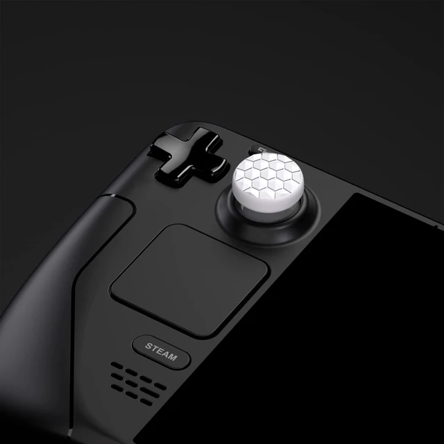 Alt view image 4 of 7 - PlayVital Thumb Grip Caps for Steam Deck LCD, Silicone Thumbsticks Grips Joystick Caps for Steam Deck OLED - Diamond Grain & Crack Bomb Design White