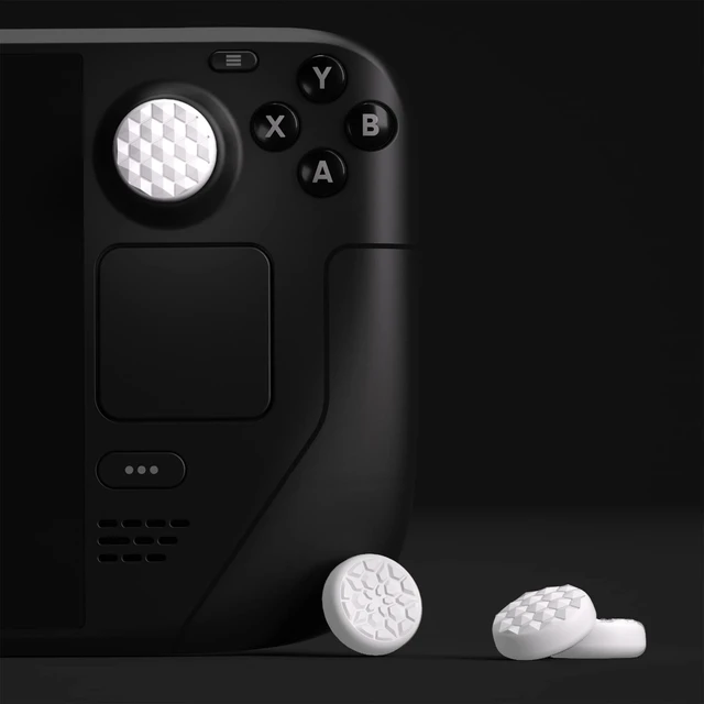 Alt view image 5 of 7 - PlayVital Thumb Grip Caps for Steam Deck LCD, Silicone Thumbsticks Grips Joystick Caps for Steam Deck OLED - Diamond Grain & Crack Bomb Design White