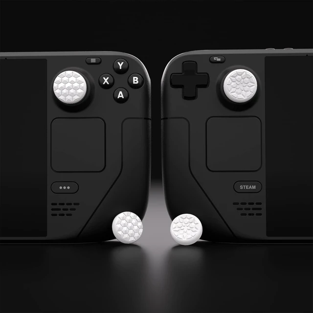 Alt view image 6 of 7 - PlayVital Thumb Grip Caps for Steam Deck LCD, Silicone Thumbsticks Grips Joystick Caps for Steam Deck OLED - Diamond Grain & Crack Bomb Design White