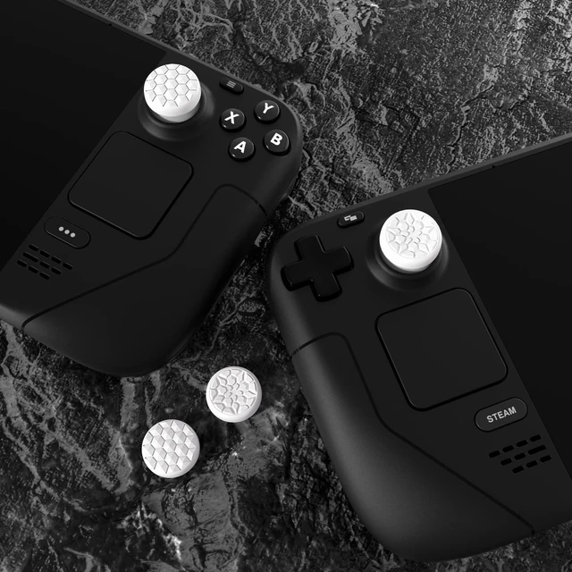 Alt view image 7 of 7 - PlayVital Thumb Grip Caps for Steam Deck LCD, Silicone Thumbsticks Grips Joystick Caps for Steam Deck OLED - Diamond Grain & Crack Bomb Design White