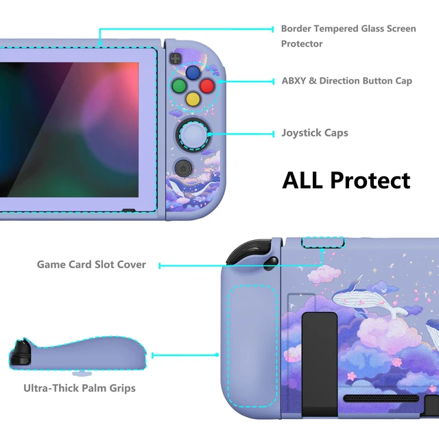Alt view image 5 of 7 - PlayVital ZealProtect Soft Protective Case for Nintendo Switch, Flexible Cover Protector for Switch with Screen Protector & Thumb Grip Caps & ABXY Direction Button Caps - Whale in Dream