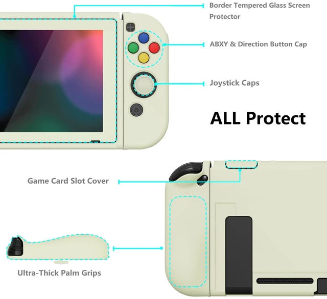 Alt view image 5 of 7 - PlayVital ZealProtect Soft Protective Case for Nintendo Switch, Flexible Cover Protector for Switch with Tempered Glass Screen Protector & Thumb Grip Caps & ABXY Direction Button Caps - Antique Yellow