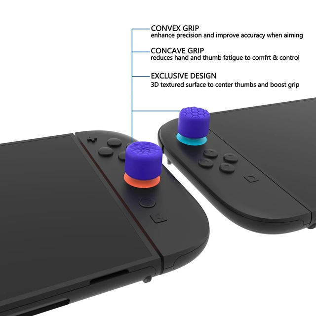 Alt view image 3 of 7 - PlayVital Quantum Pro Thumb Grips for Nintendo Switch 2, Ergonomic FPS Joystick Caps Cover for Joycon 2 - with 3 Height Convex and Concave - Diamond Grain & Crack Bomb Design | Purple (10-Pack)