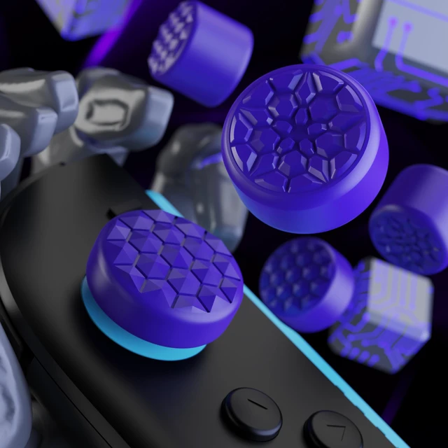 Alt view image 6 of 7 - PlayVital Quantum Pro Thumb Grips for Nintendo Switch 2, Ergonomic FPS Joystick Caps Cover for Joycon 2 - with 3 Height Convex and Concave - Diamond Grain & Crack Bomb Design | Purple (10-Pack)