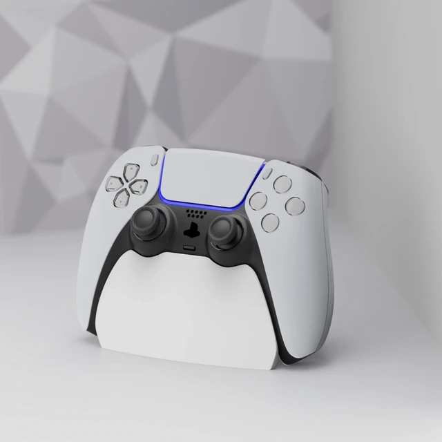 Alt view image 3 of 7 - playvital 2 Pack Controller Display Stand for ps5, Gamepad Stand Desk Holder for ps5 Controller Accessories with Rubber Pads, White